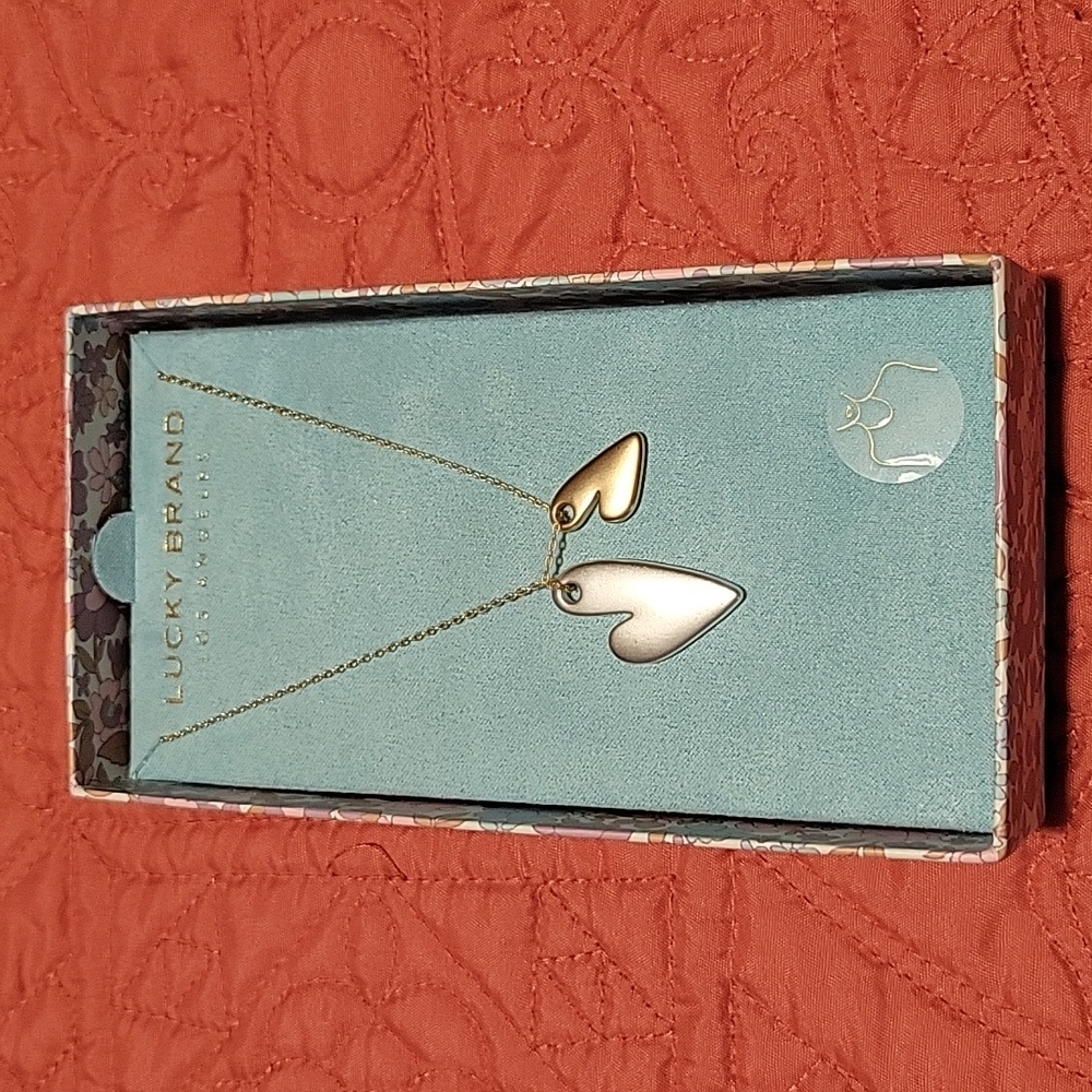 🆕 Lucky Brand charm pendant Necklace Two Tone Heart Silver Gold Tone 18" - Picture 4 of 7